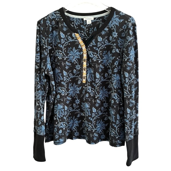 Sundance Thermal Long Sleeve Top Embroidered Placket Blue PXL - Picture 1 of 10